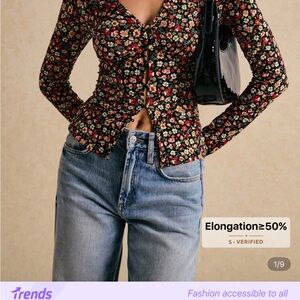 Floral Black Button-Up Top